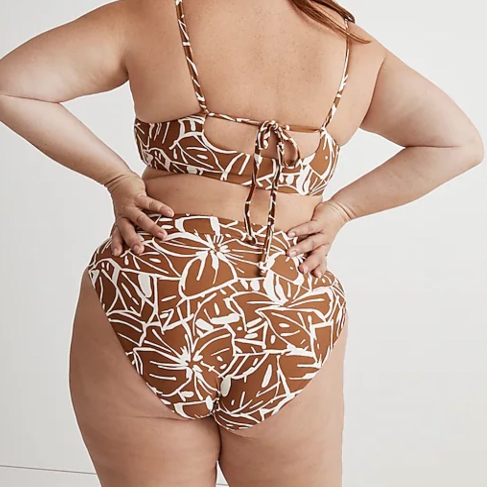 NWT 3x Plus Madewell High-Rise Crossover Bikini Bottom Sepia Floral